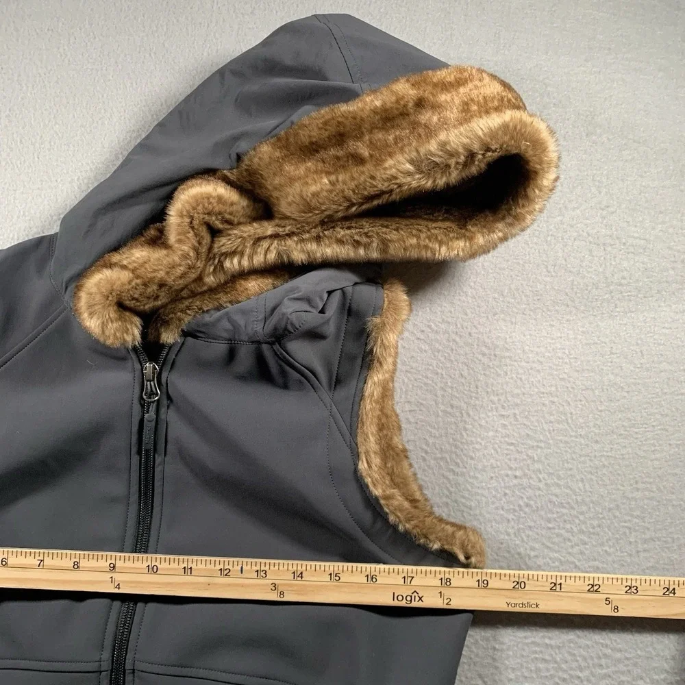 Marmot Women's Furlong Vest Full Zip Fur Lined Hooded Charcoal Gray Pockets M‎